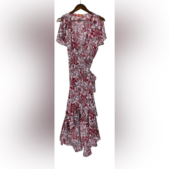 Gigi Parker Floral Midi‎ Wrap Dress Prairie Cottagecore Feminine Women L Boho - Picture 1 of 10